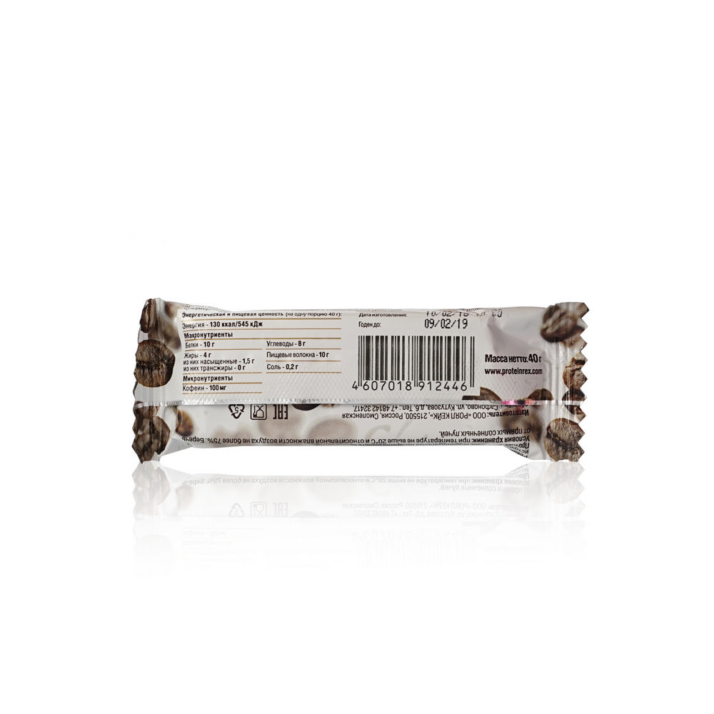 Батончик Protein Rex Extra " Мокко " с экстрактом гуараны 40г. Фото 2.