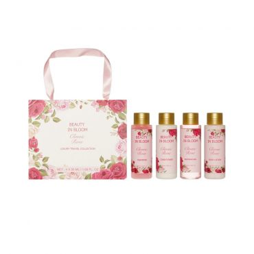 Женский подарочный набор Beauty In Bloom Classic Rose ( шампунь для волос 50мл + кондиционер для волос 50мл + гель для душа 50мл + лосьон для тела 50мл ).