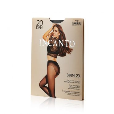 Женские колготки INCANTO Bikini с ажурными трусиками-бикини 20den Nero 3 размер.