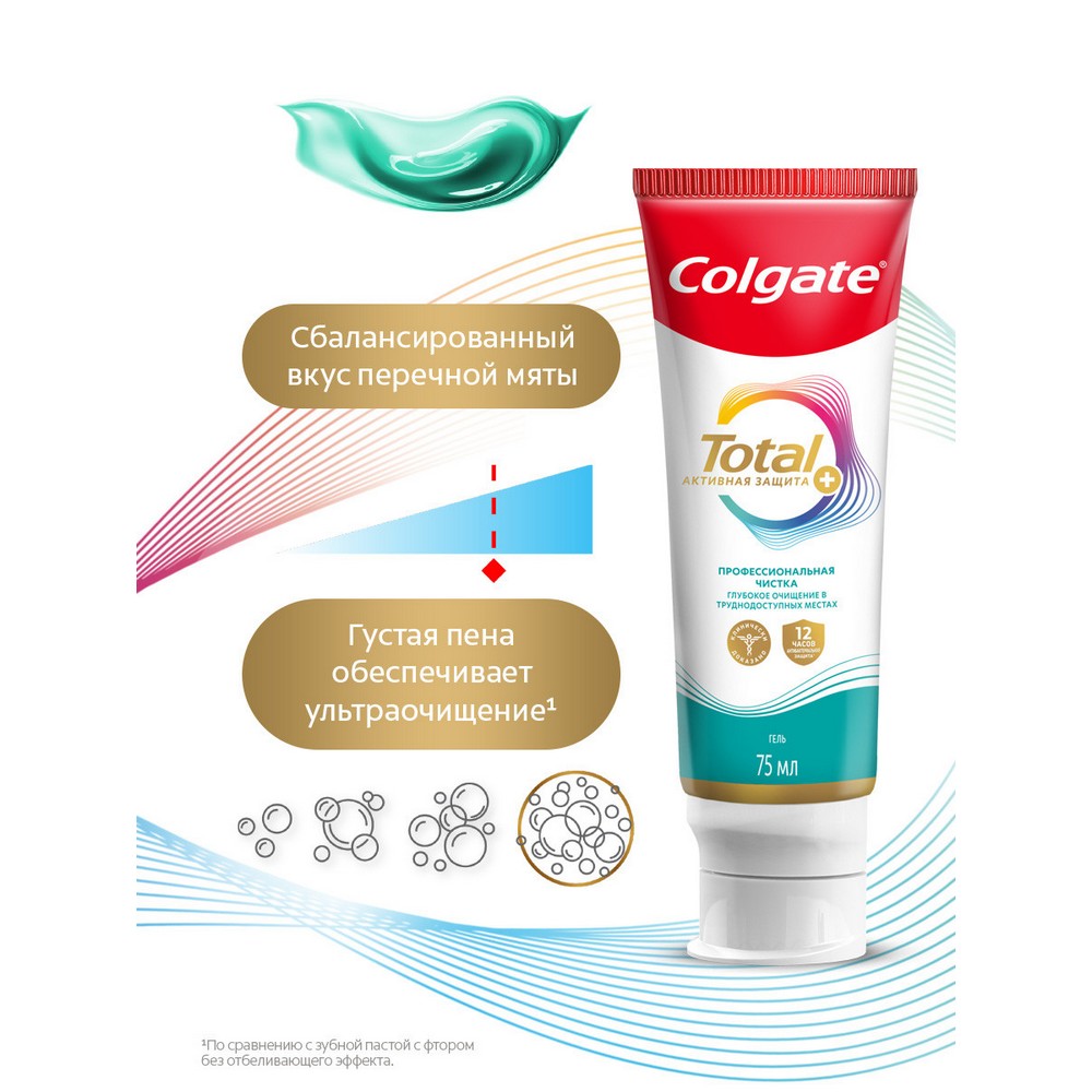 Зубная паста - гель Colgate total Активная защита " профессиональная чистка " 75мл. Фото 14.