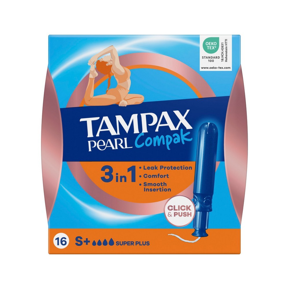 Тампоны с аппликатором Tampax Pearl Compak Super plus duo 16шт. Фото 1.