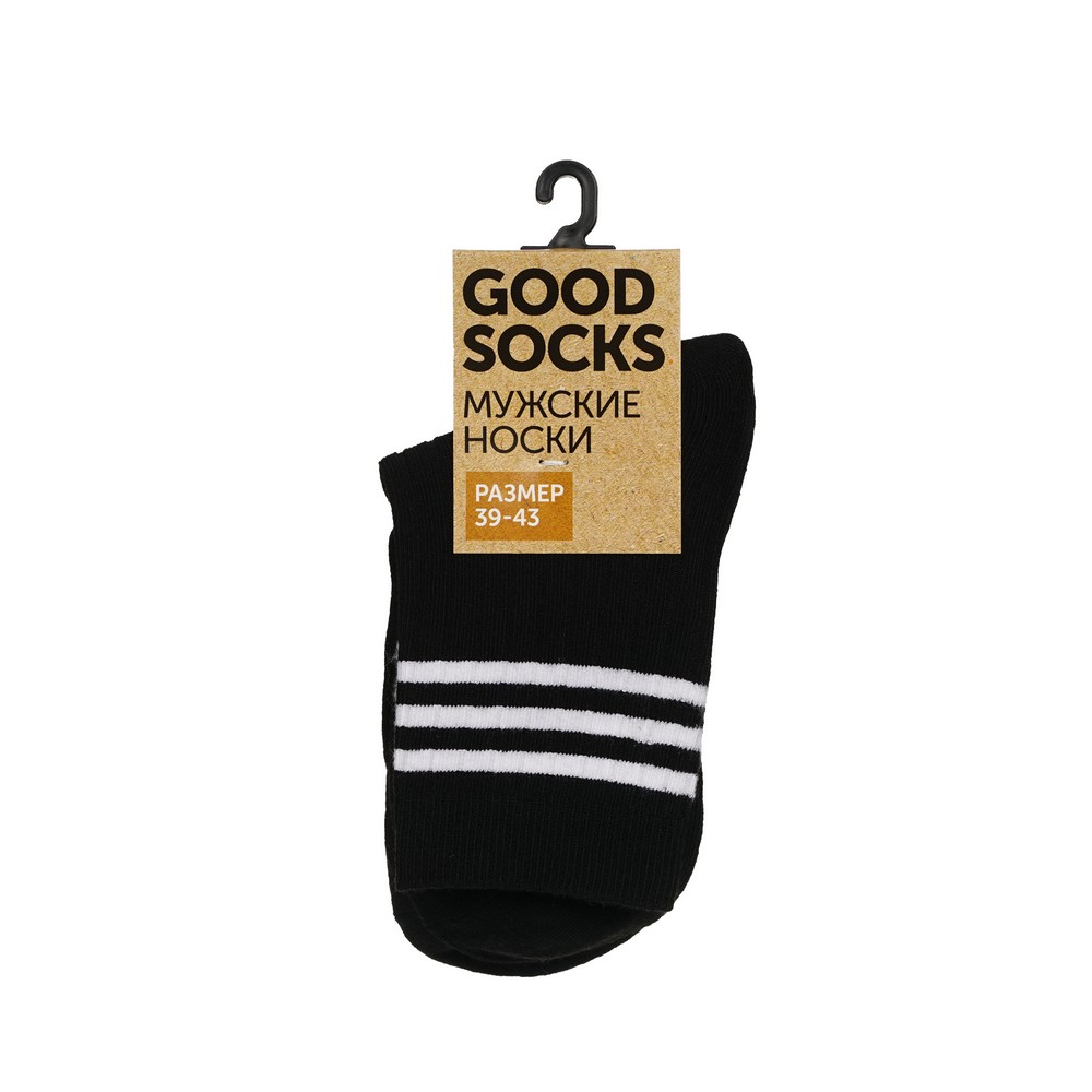 Мужские однотонные носки Good Socks Лапша/Полоски Черный р.39-43. Фото 1.