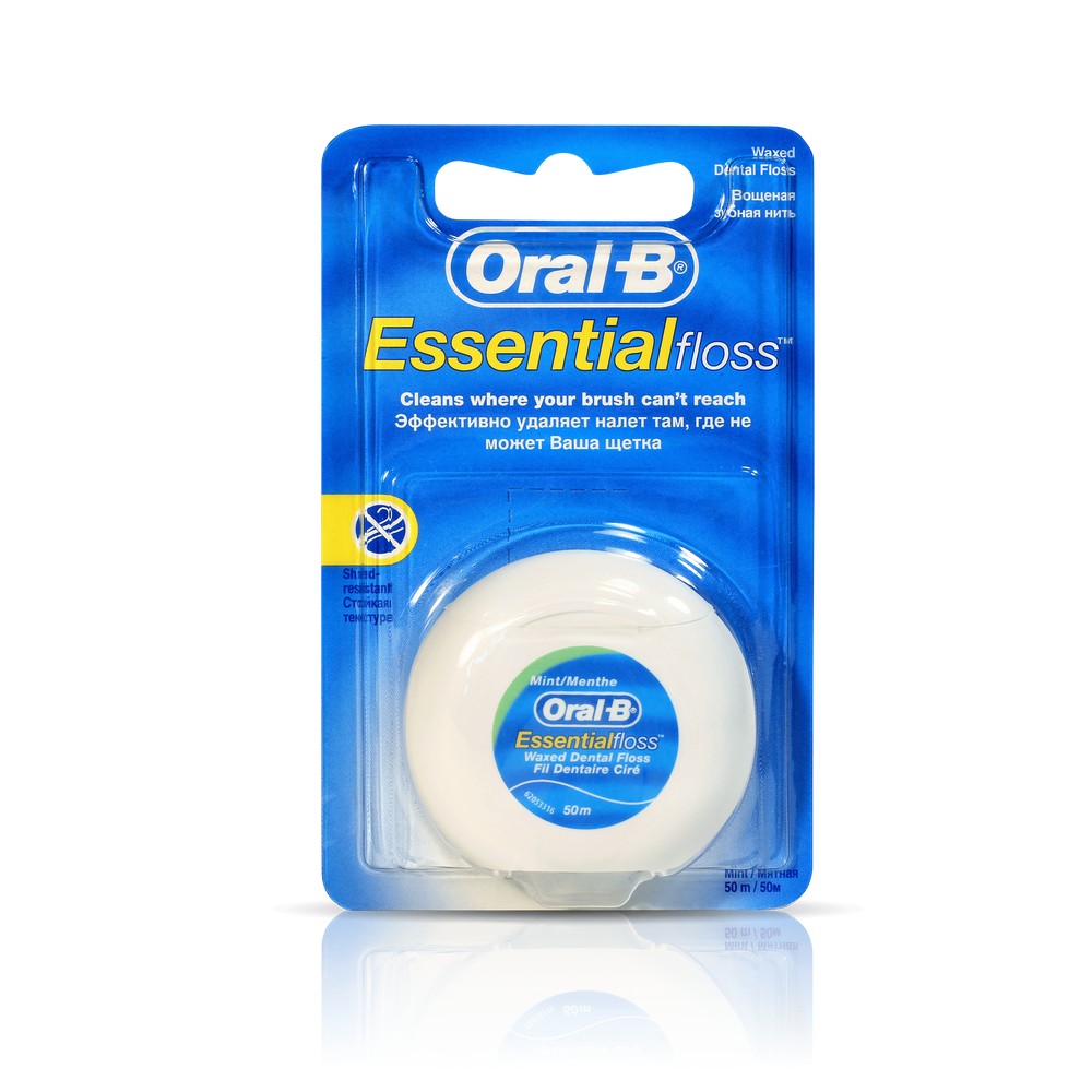 Зубная нить Oral-B ESSENTIAL FLOSS вощеная , с мятным вкусом 50м. Фото 1.