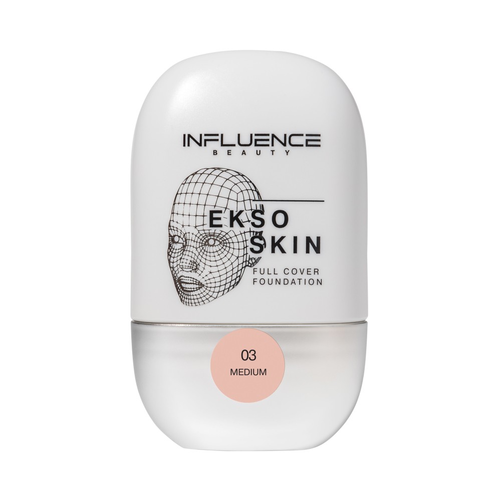 Тональная основа для лица с высокой степенью покрытия Influence Beauty Ekso Skin 03 25мл. Фото 1.