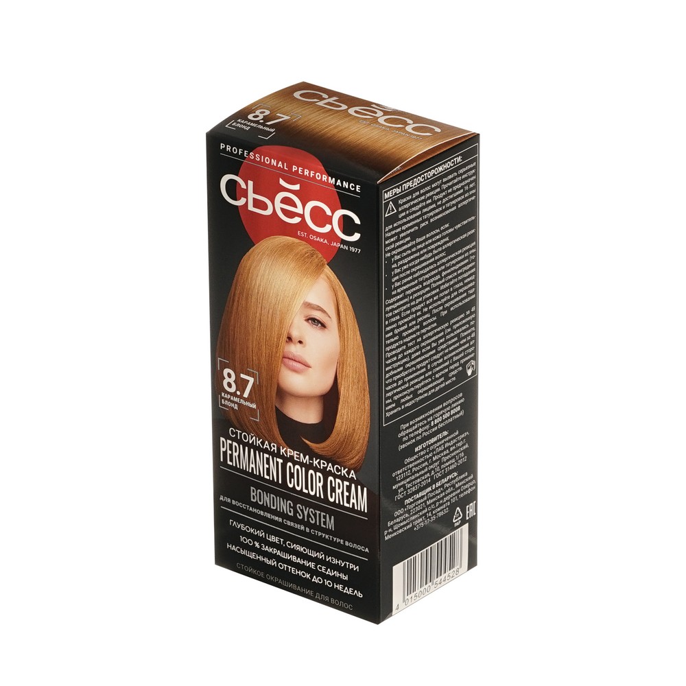 Стойкая крем - краска для волос Сьёсс 8-7 Карамельный блонд 50мл. Фото 2.