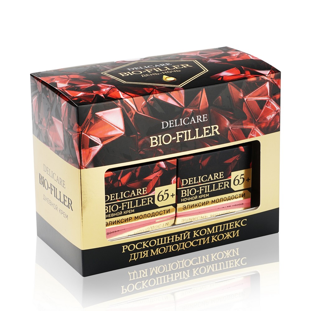 Женский Подарочный набор Delicare Bio-Filler ( дневной крем для лица " Эликсир Молодости " 65+ , 50мл + ночной крем для лица " Эликсир Молодости " 65+ , 50мл ). Фото 1.