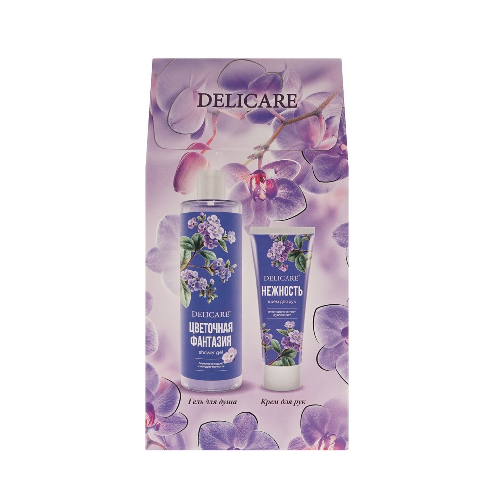 Женский подарочный набор Delicare Магия Утра ( гель для душа Цветочная фантазия 250мл + крем для рук Цветочная фантазия 75мл ). Фото 4.