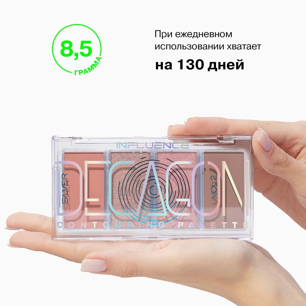 Палетка для контуринга лица Influence Beauty Silver Decagon 02 8,5г. Фото 9.