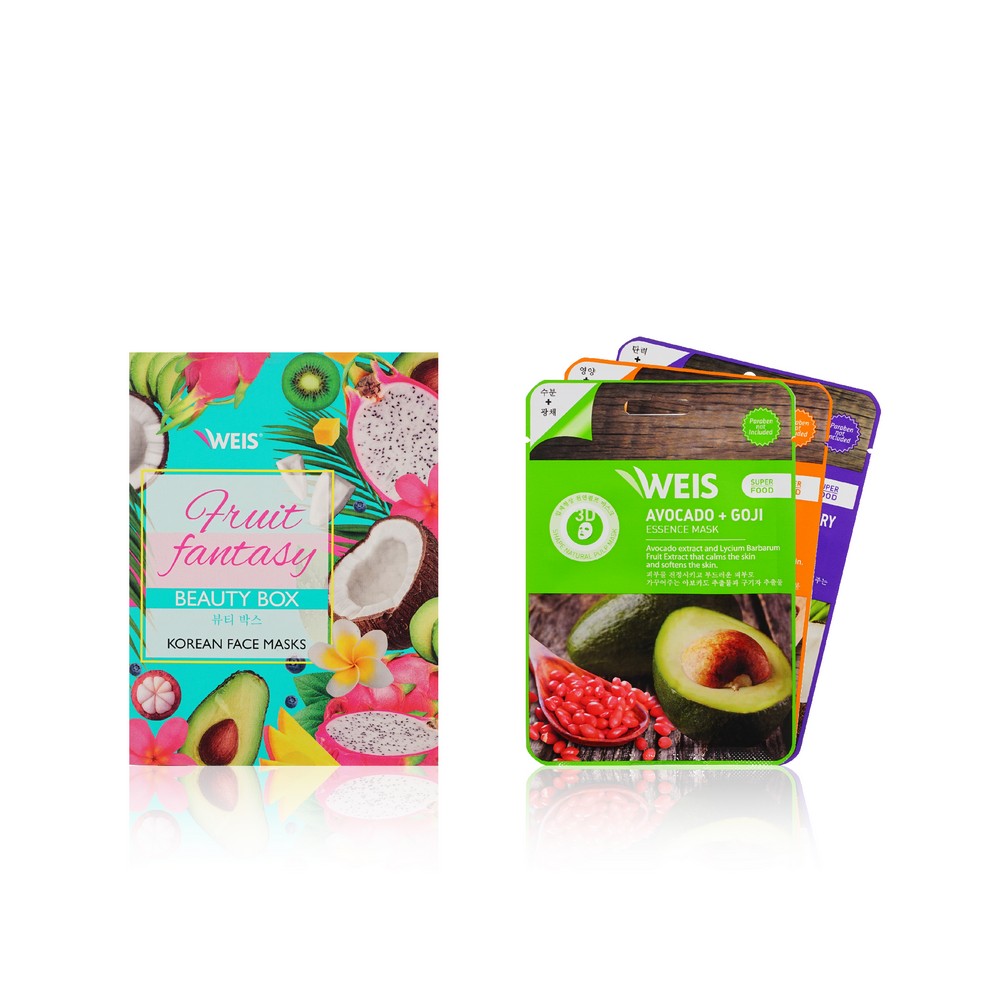 Женский подарочный набор WEIS ( маска для лица " Avocado + Goji " 23г + маска для лица " Mango + Chia " 23г + маска для лица " Coconut + Blueberry " 23г ). Фото 1.