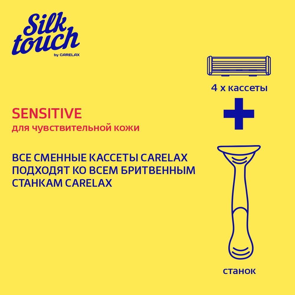 Женские кассеты для бритья Carelax Silk Touch Sensitive 3 лезвия 4шт + станок в подарок Вид№9