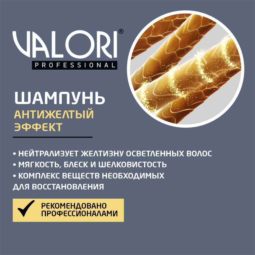 Шампунь для светлых оттенков волос Valori Professional Anti-yellow effect нейтрализующий желтизну 250мл Вид№5