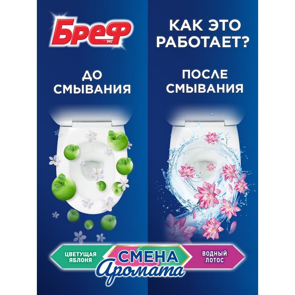 Туалетный блок для унитаза Бреф Perfume Switch " Цветущая яблоня и Лотос " 3*50г. Фото 5.