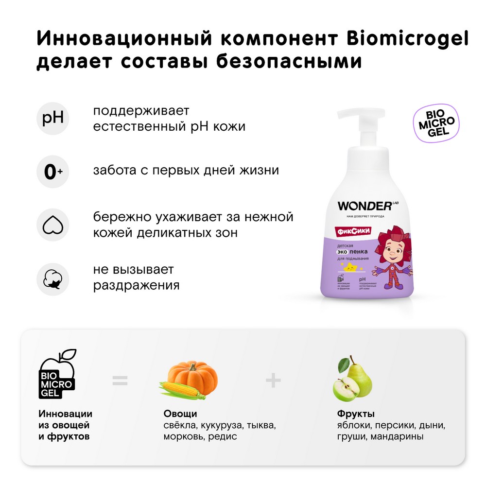Детская Эко пенка для подмывания Wonder Lab Фиксики 0+ 450мл. Фото 4.