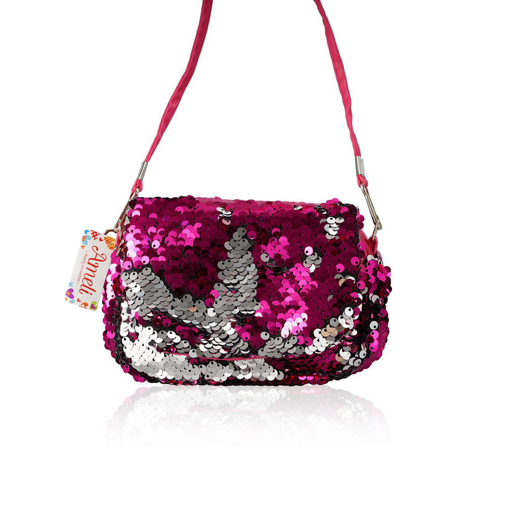 Косметичка - сумочка Ameli маленькая , в пайетках , 2 отделения , длинный ремень. Фото 1.