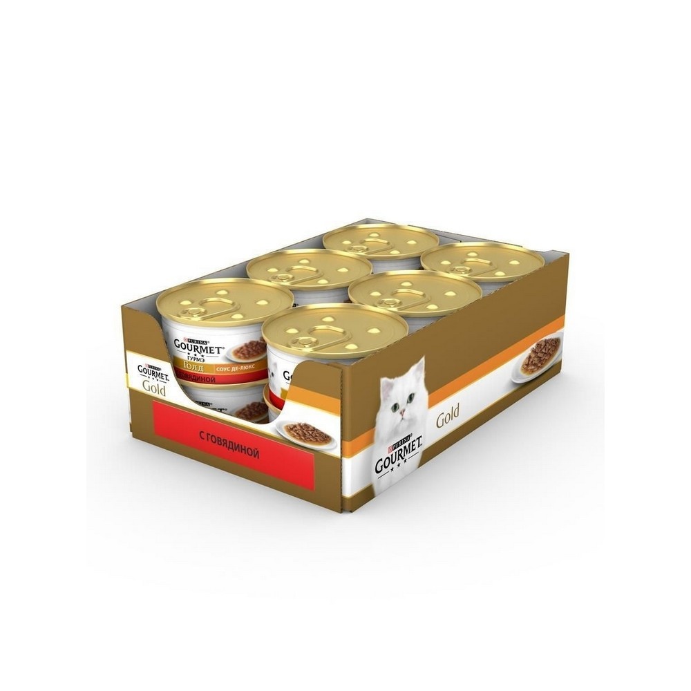 Влажный корм для взрослых кошек Gourmet Gold Соус де-люкс с говядиной 85г. Фото 8.