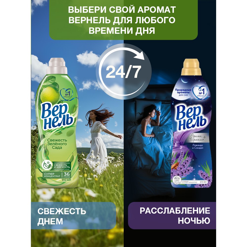 Концентрированный кондиционер для белья Вернель Свежесть Зеленого Сада 1,82л. Фото 6.