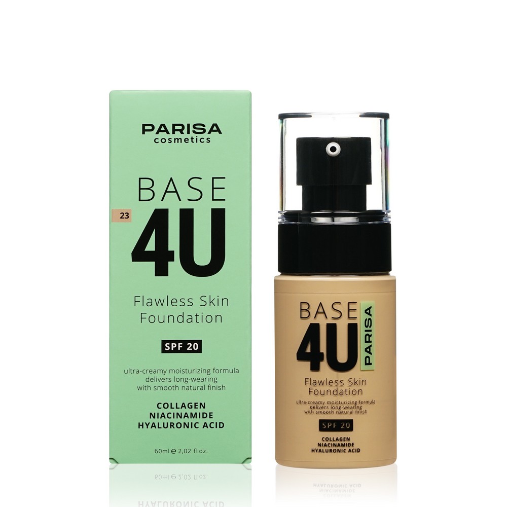 Тональный крем для лица Parisa Cosmetics Base 4U 23 Средне-бежевый 60мл. Фото 1.