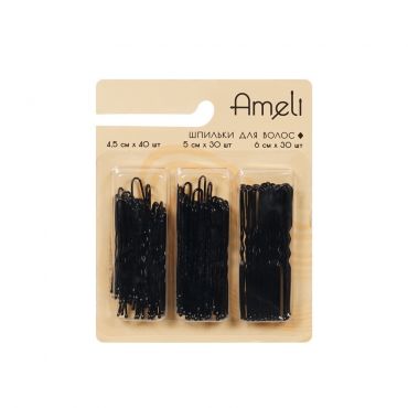 Шпильки для волос Ameli черные 4,5см , 5см, 6см 100шт.