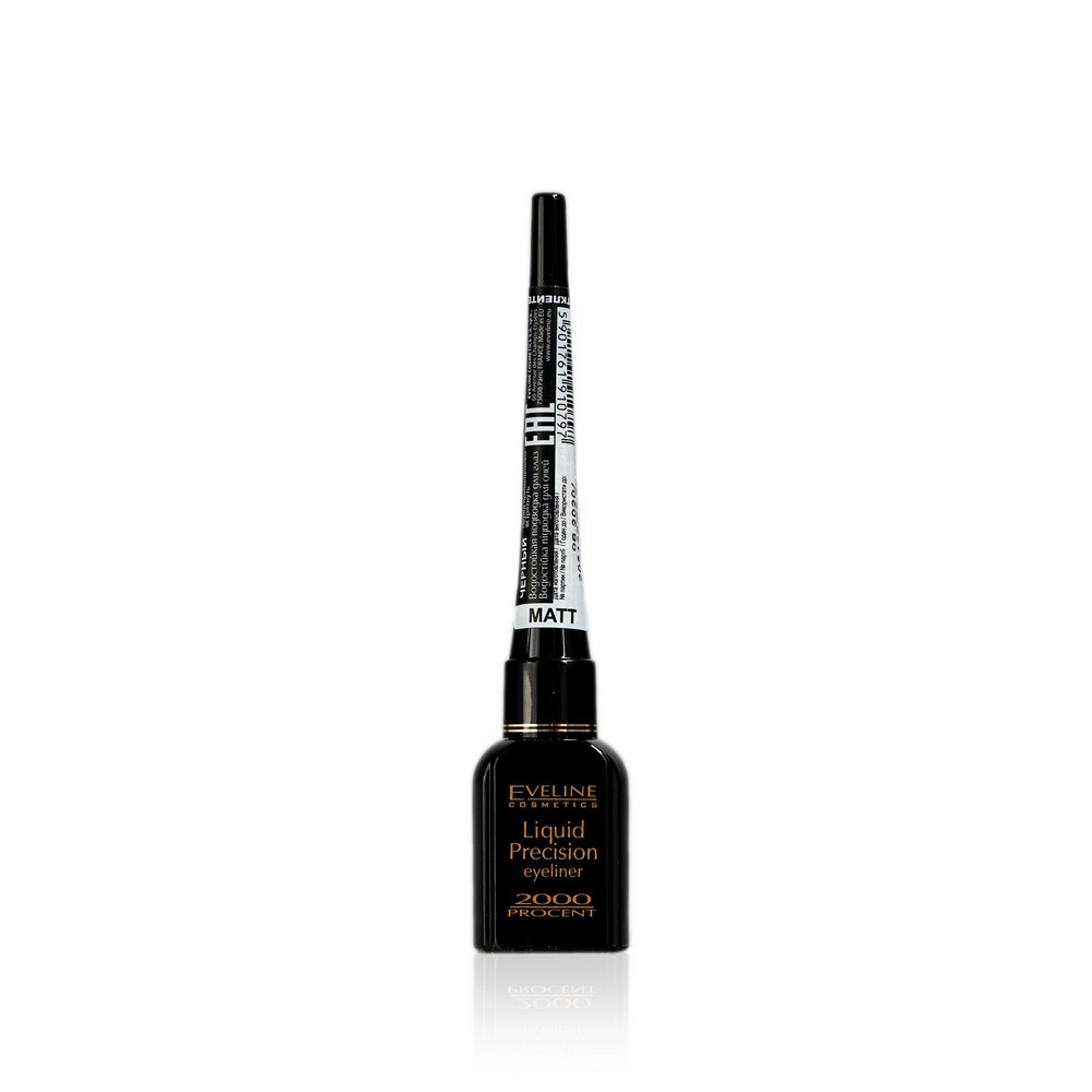 Матовая водостойкая подводка для век Eveline Liquid Precision Eyeliner 2000 Procent 4мл. Фото 1.