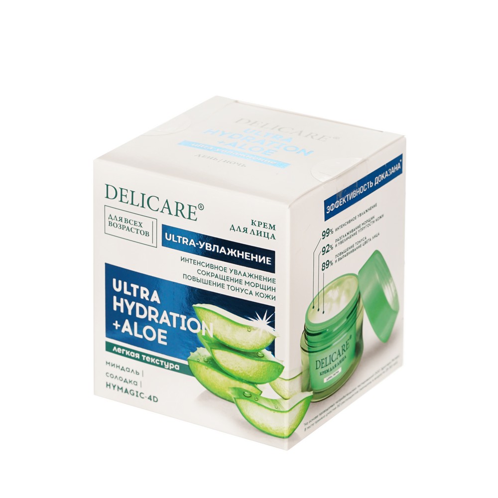 Ультраувлажняющий крем для лица Delicare Ultra Hydration + Aloe 50мл. Фото 3.