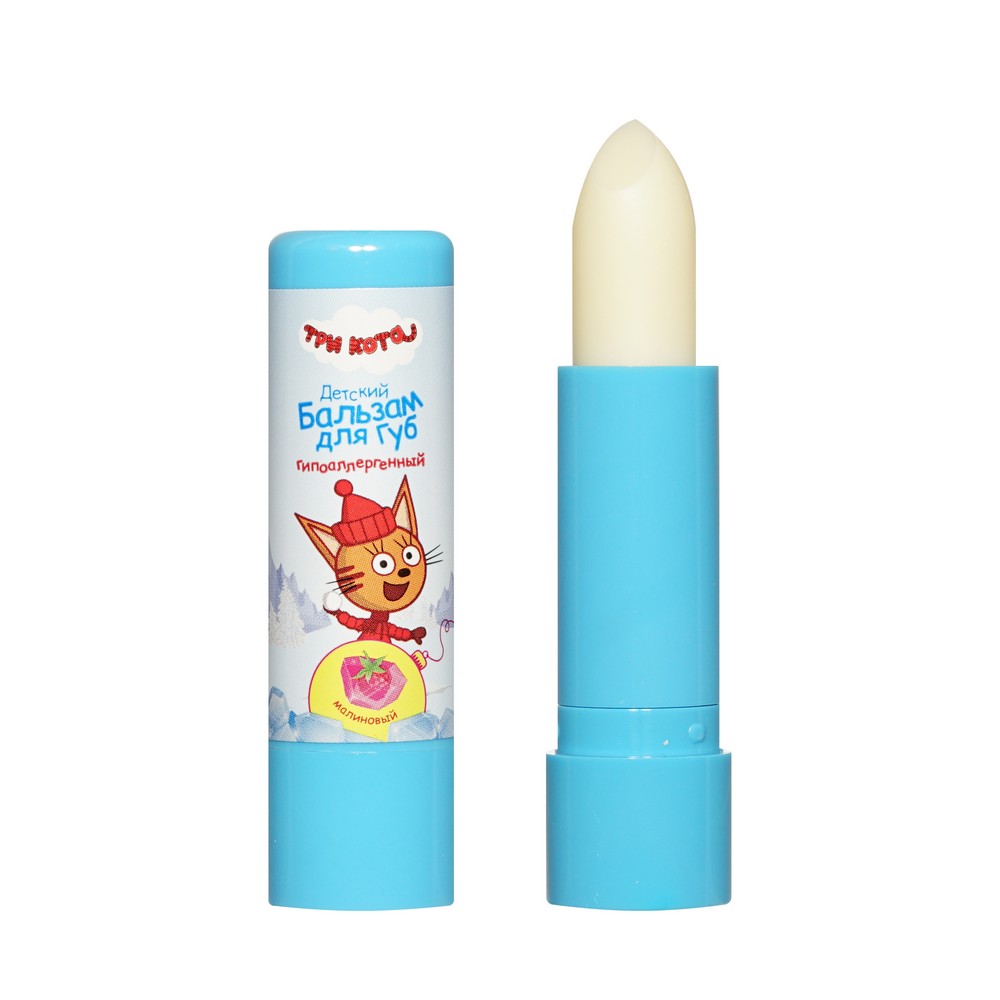 Детский бальзам для губ Три кота Зимние каникулы " Гипоаллергенный " Малиновый 4,2г. Фото 2.