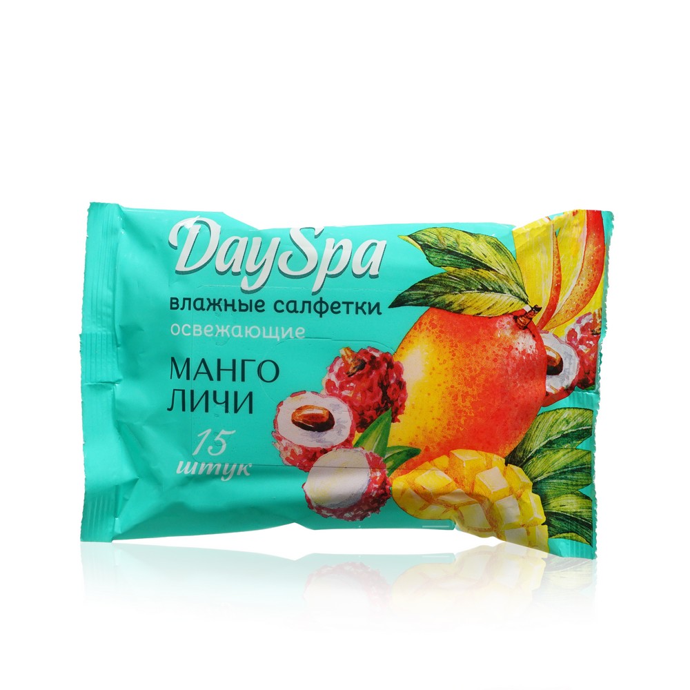 Освежающие влажные салфетки Day Spa " Манго и Личи " 15шт. Фото 1.