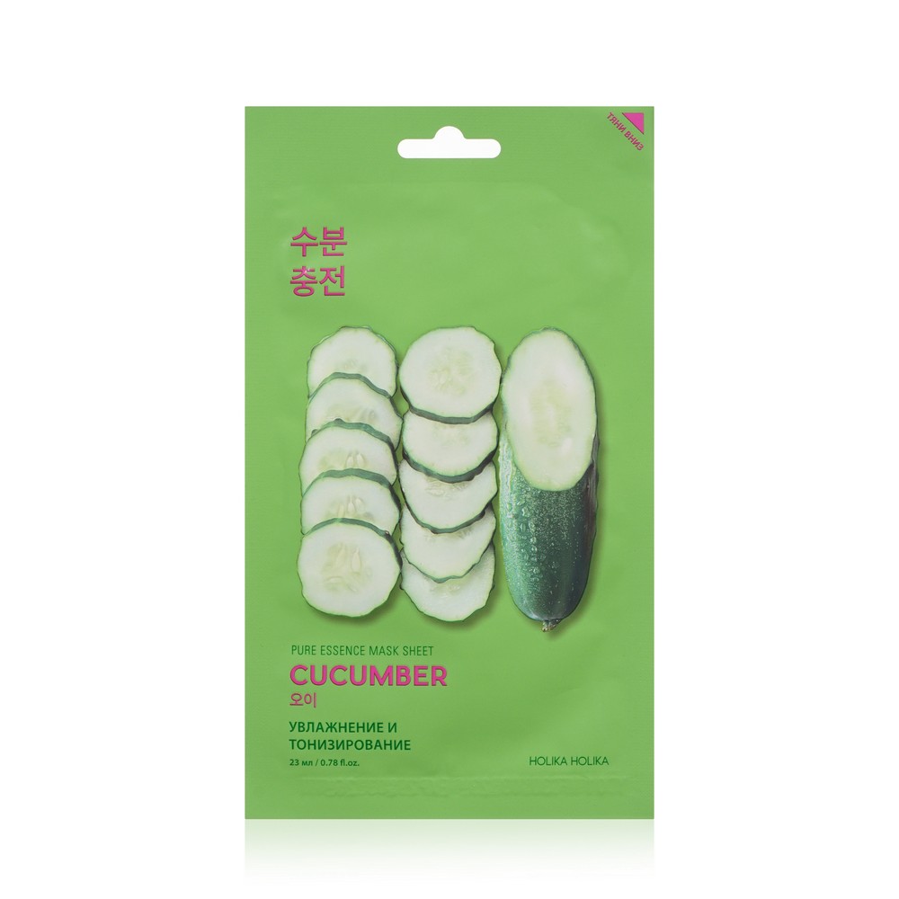 Тканевая маска Holika Holika для лица " Pure Essence Mask Sheet Cucumber " успокаивающая 23мл. Фото 1.