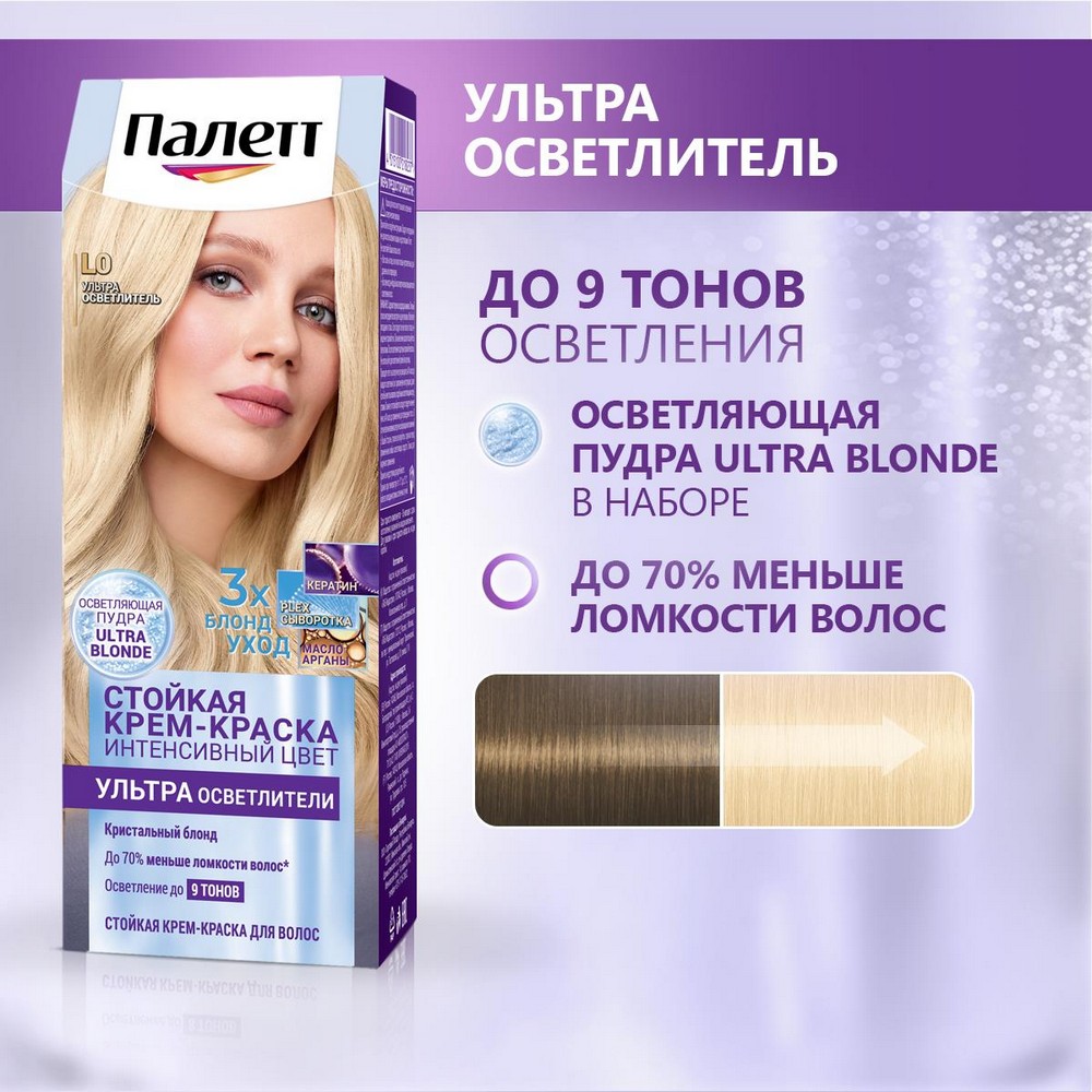 Стойкая крем - краска для волос Палетт Интенсивный цвет L0 Ультра осветлитель 110мл. Фото 11.
