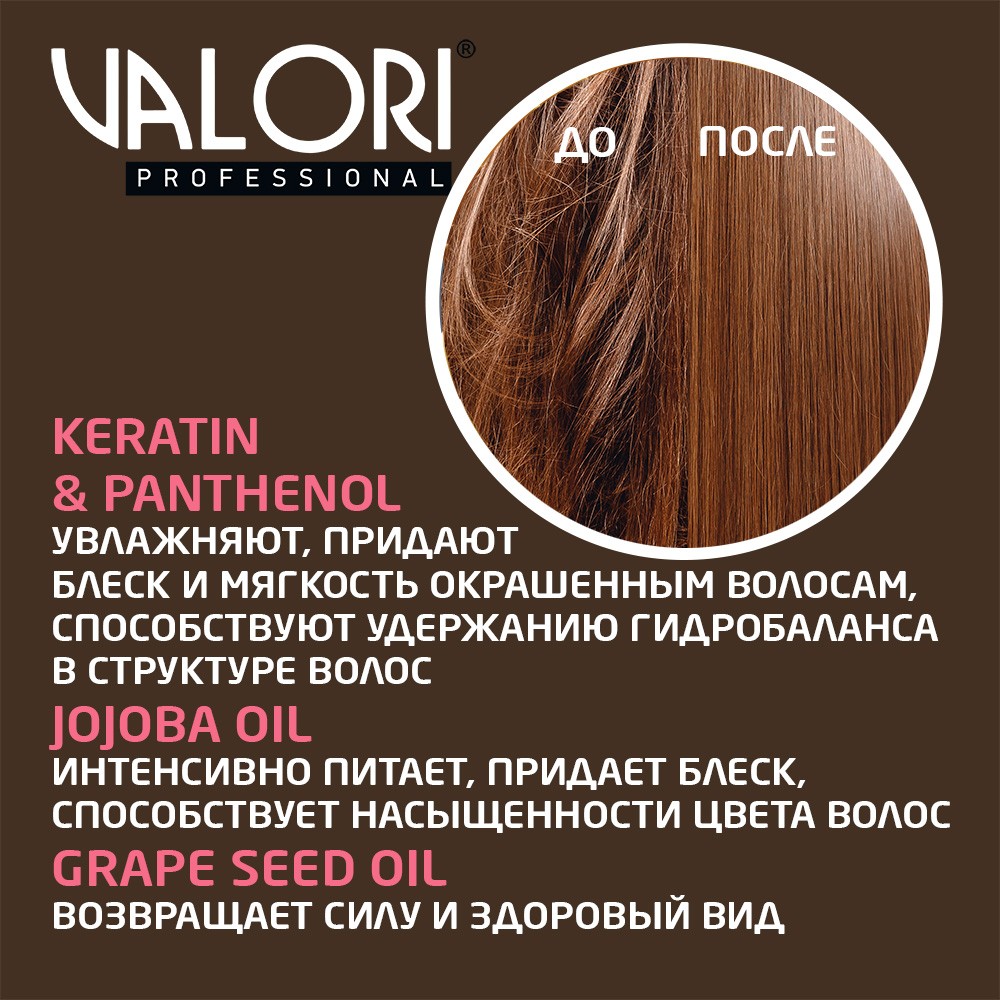 Двухфазный кондиционер - уход для окрашенных волос Valori Professional Color Power с маслами 200мл. Фото 6.