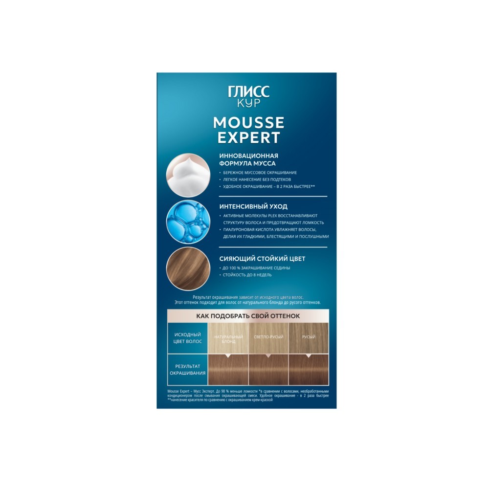 Стойкая краска - мусс для волос Глисс Кур Mousse Expert 8-00 Средне-русый 85мл. Фото 4.