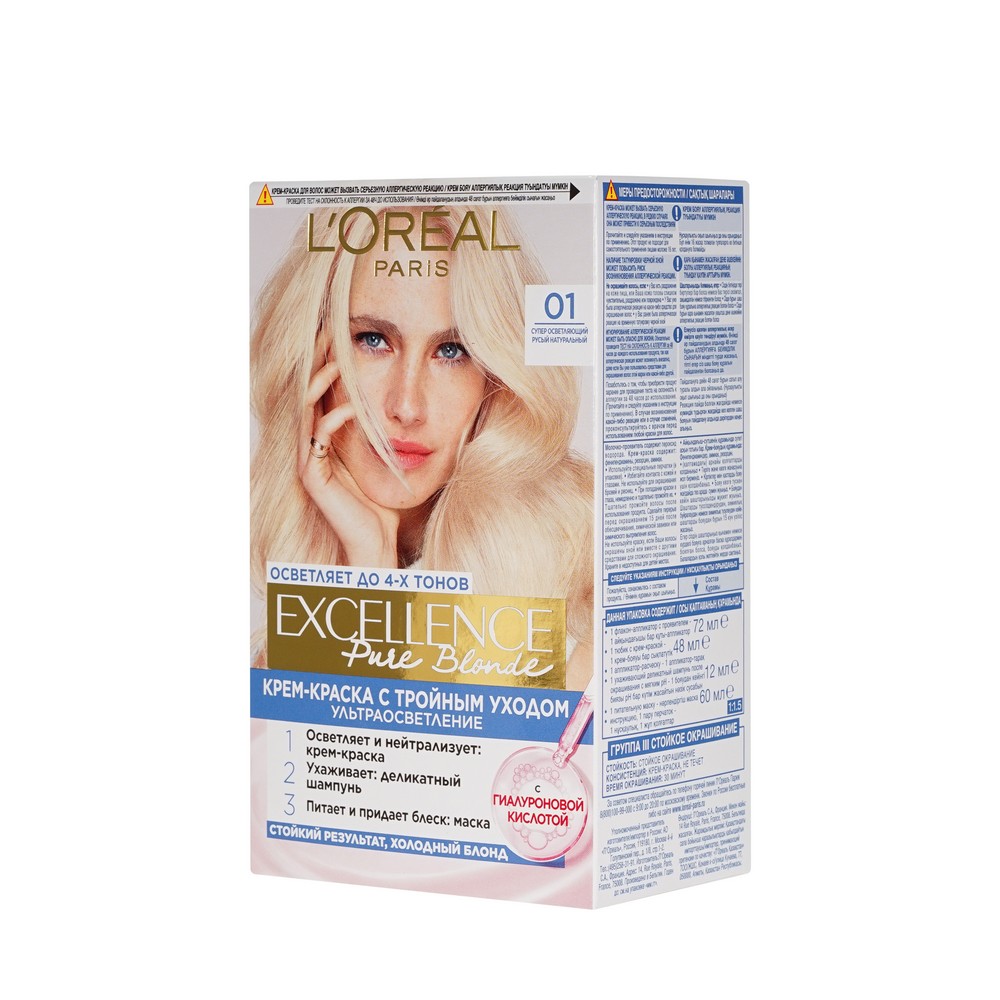 Крем - краска L'Oreal Paris Excellence Pure Blonde стойкая для волос 01 Русый. Фото 3.