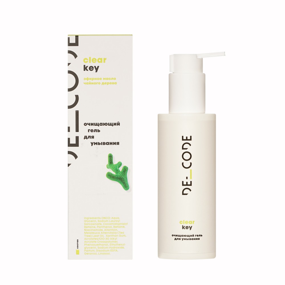 Очищающий гель для умывания с эфирным маслом чайного дерева DE_CODE Clear Key 150мл. Фото 1.