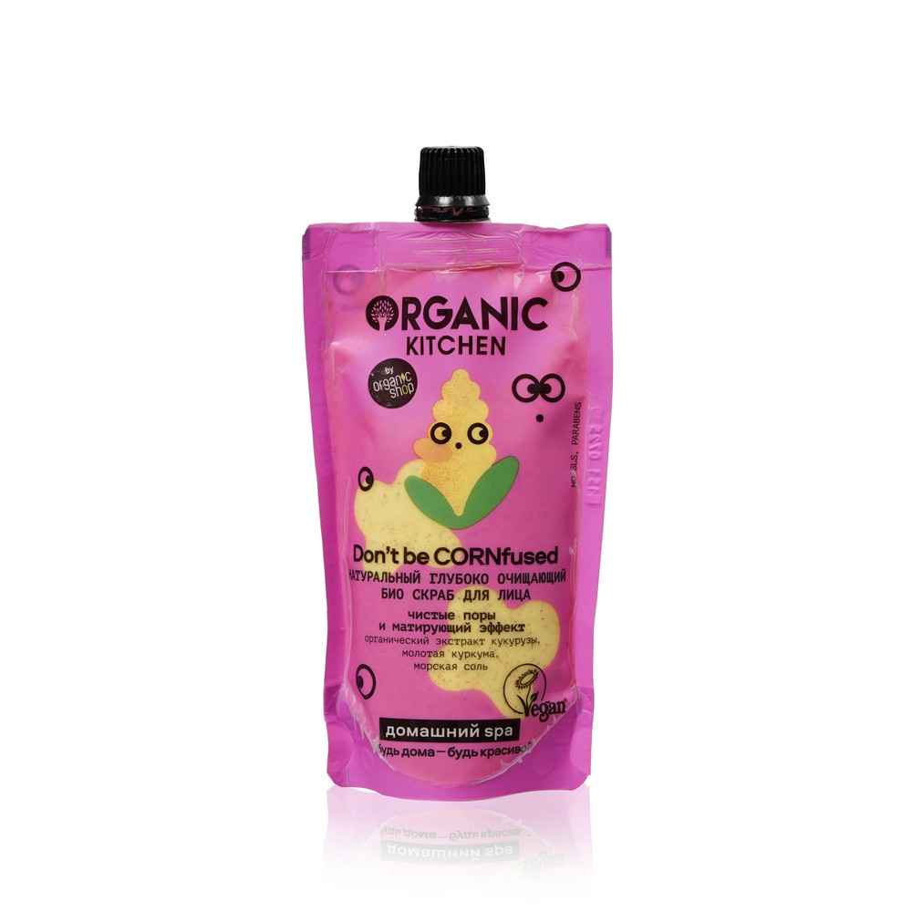 Натуральный глубоко очищающий био скраб для лица Organic Kitchen " Don't be CORNfused " 100мл. Фото 1.