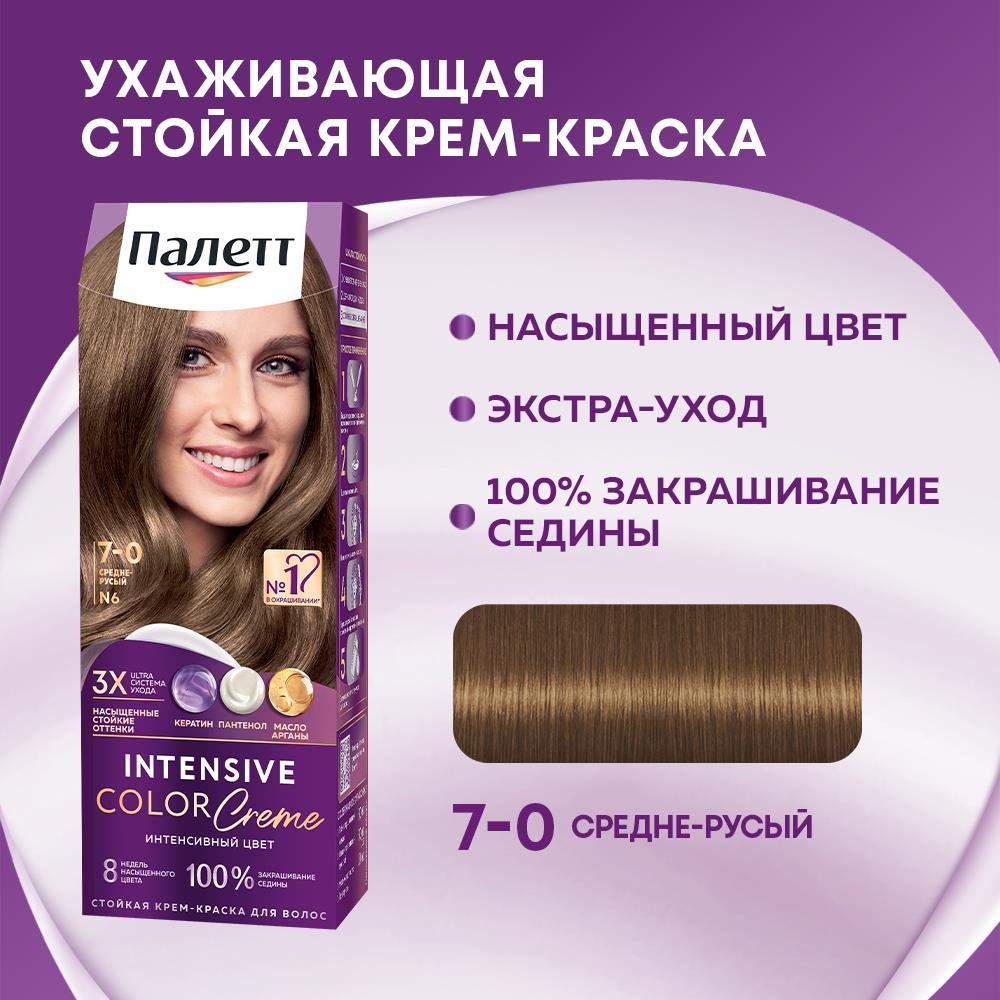 Крем - краска Палетт Интенсивный цвет стойкая для волос N6 Средне-русый 50мл. Фото 5.