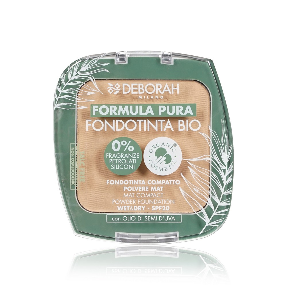 Тональная пудра для лица DEBORAH Milano Formula Pura Fondotinta Bio 03 SPF 20 9г. Фото 1.