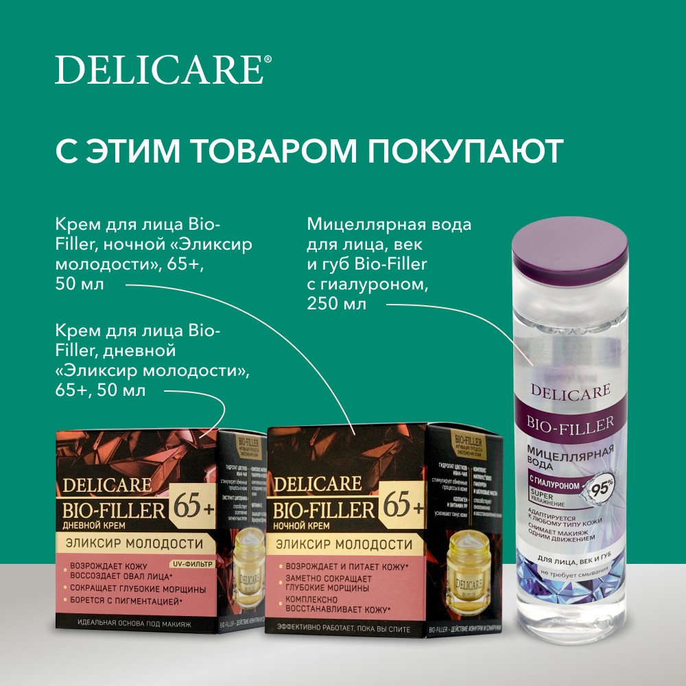 Дневной крем для лица Delicare Collagen Complex + Aloe с алоэ вера и коллагеном 65+ 50мл Вид№12