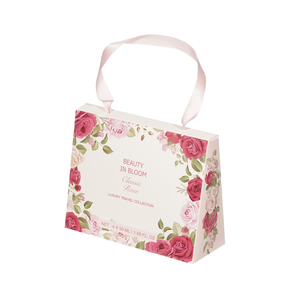 Женский подарочный набор Beauty In Bloom Classic Rose ( шампунь для волос 50мл + кондиционер для волос 50мл + гель для душа 50мл + лосьон для тела 50мл ). Фото 2.