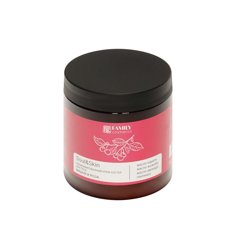 Парфюмированный крем - баттер для тела Family Cosmetics Soul&Skin вишня и роза 240мл. Фото 4.