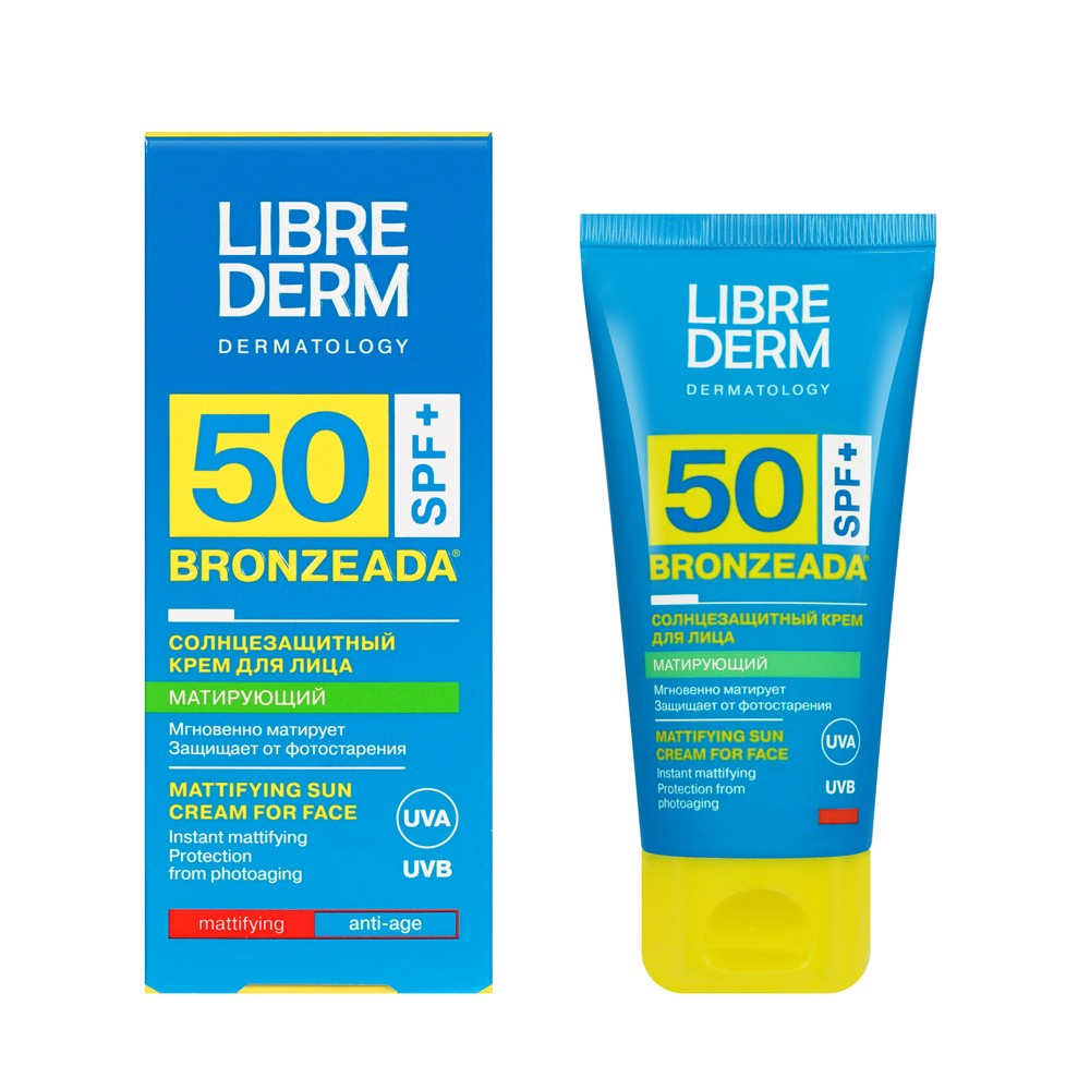 Солнцезащитный матирующий крем для лица Librederm Bronzeada SPF 50 50мл. Фото 1.