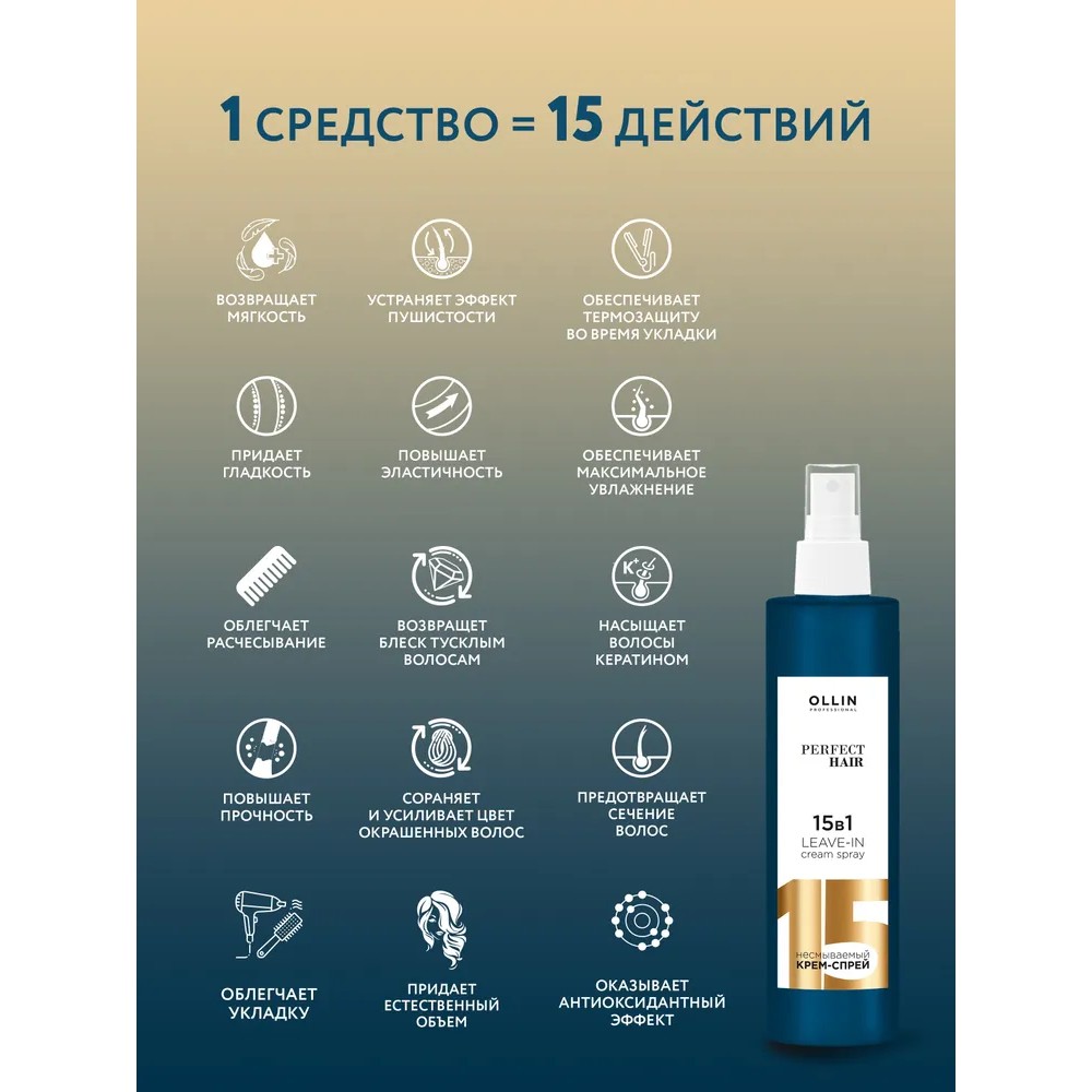 Крем - спрей для волос Ollin Professional Perfect Hair 15 в 1 250мл Вид№4