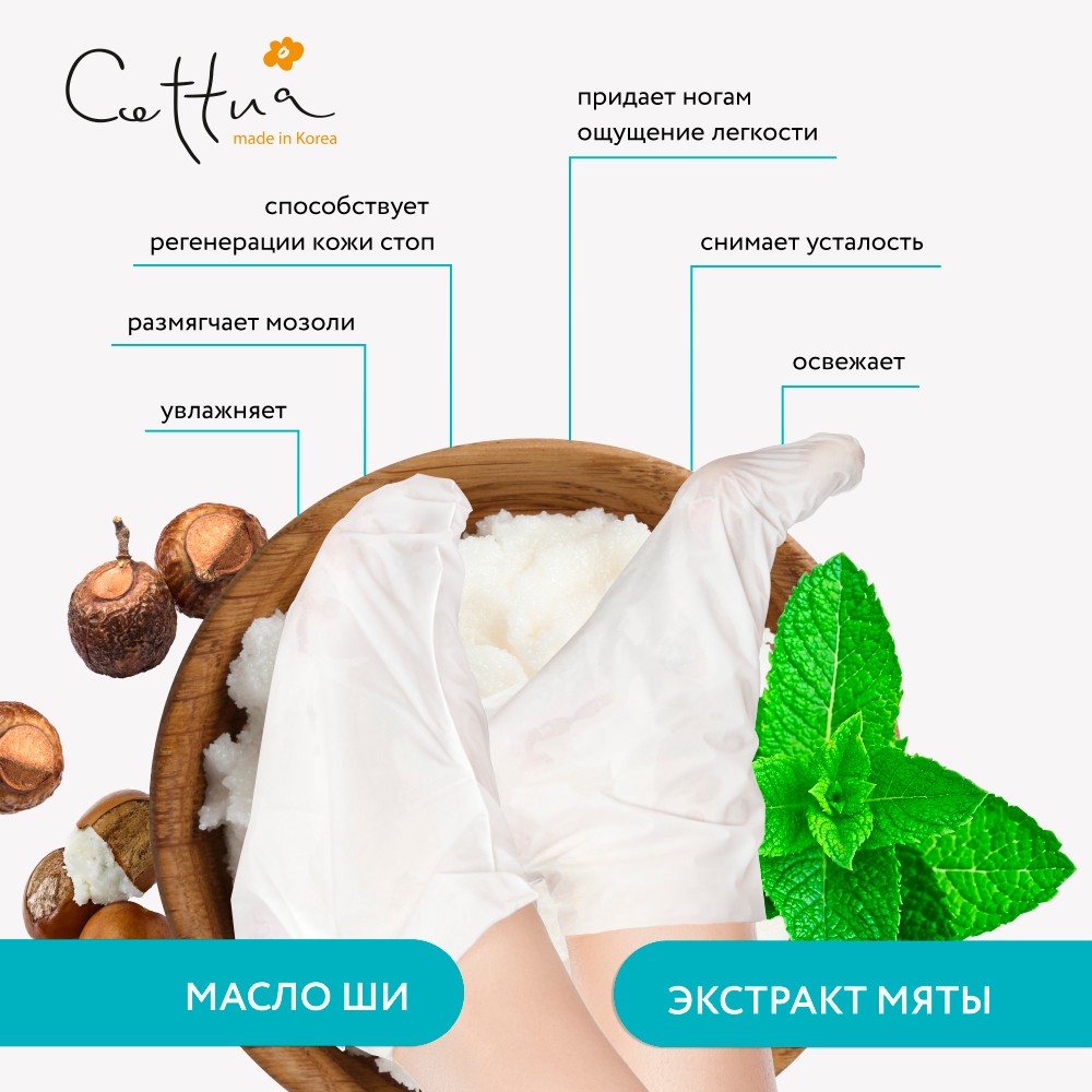 Увлажняющая маска для ног Cettua с маслами Ши и мяты 1 пара. Фото 4.