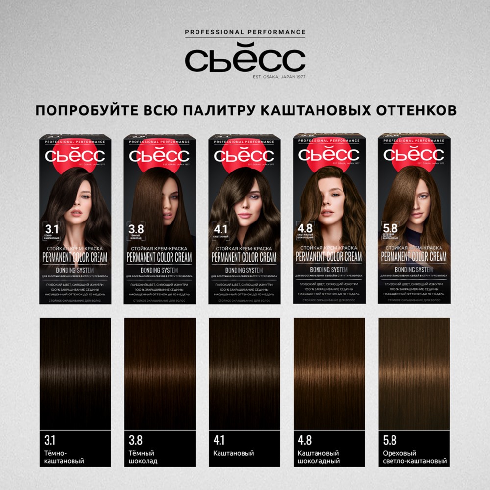 Стойкая крем - краска для волос Сьёсс 3-8 Темный шоколад 50мл. Фото 13.